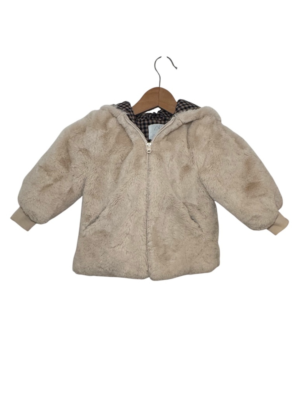 ZARA cream faux fur hooded lined jacket - size 2-3